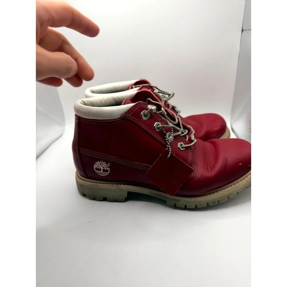 Timberland Nellie Womens 8.5 M Chukka Red Leather Waterproof Lace Up Ankle Boot - Picture 4 of 9